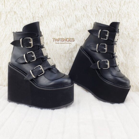 Black Platform Goth Punk Ankle Boots Swing 105 - Picture 2 of 13